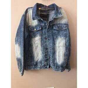 Trucker Denim Jacket Adult Size L Blue Distressed Acid Wash Hand Crafted Mens